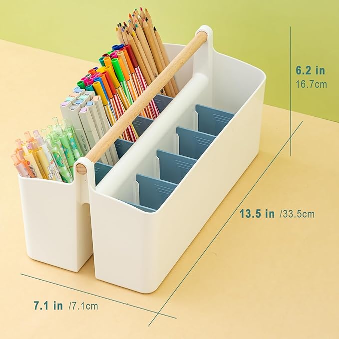Vidifor Art Supply Organizers Caddy with Handle, Desk, Home, Office, Cleaning Basket, Makeup Caddy and Tote (White+Blue, Large)