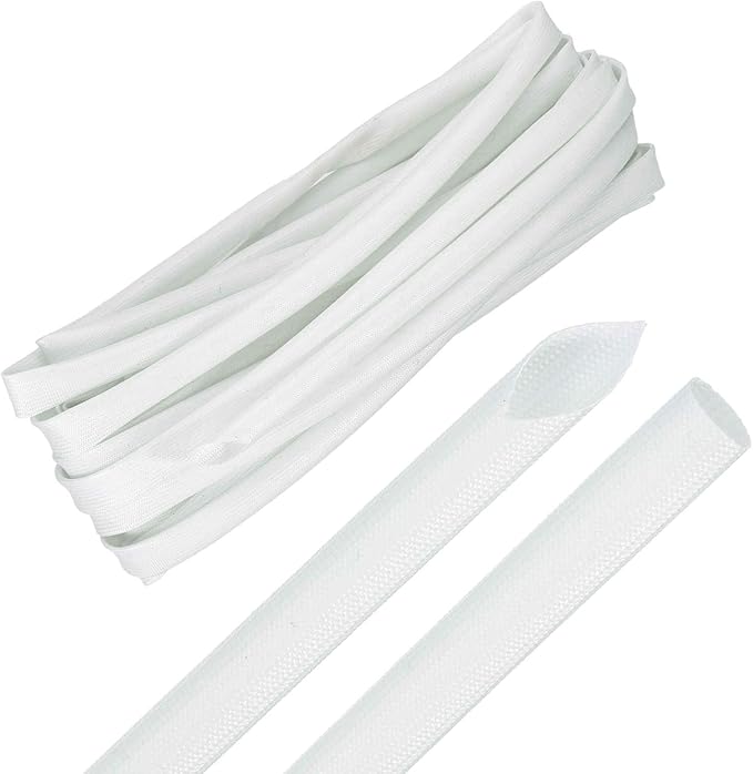 MECCANIXITY 30ft Braided Cable Sleeve, 5/16" ID 200C Heat Resistant 1500V Fiberglass Wire Insulation Cord Protector Organizer Wires Management for Motor Engine Fuel Line, White