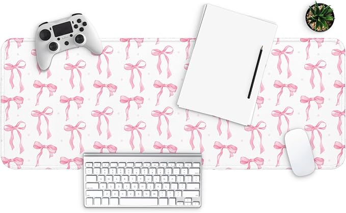 MAY FLOWER Gaming Mouse pad, Large Laptop Mousepad, Full Keyboard Mat, Long Computer Mouse Mat for Home and Office, Anti-Slip Rubber Base, 31.5 x 11.8 Inches (Coquette Bow)