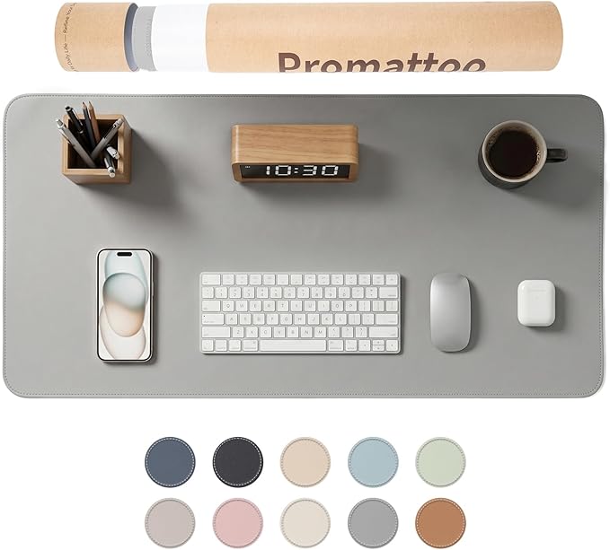 Large Desk Pad Non-Slip Desk Mat Protector for Keyboard Mouse Waterproof Vegan Leather Surface Faux Leather Laptop Mat Smooth Mouse Pad Premium Gift Tube Mist Gray 23.6" x 13.7"