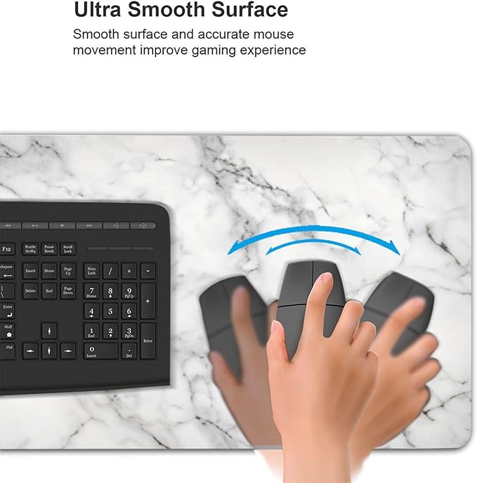 White Marble Large Mouse Pad & Desk Mat Extended Mousepad with Stitched Edges Non-Slip Rubber Base Laptop Computer Keyboard Pad for Gaming, Office & Home Decor, XXXL - 35.4" X 15.7"