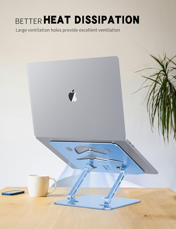 Laptop Stand Adjustable Laptop Holder for Desk, Foldable Laptop Riser Portable Computer Stand Compatible with MacBook, Lenovo, HP and All Laptops up to 16 inches Diamond Blue