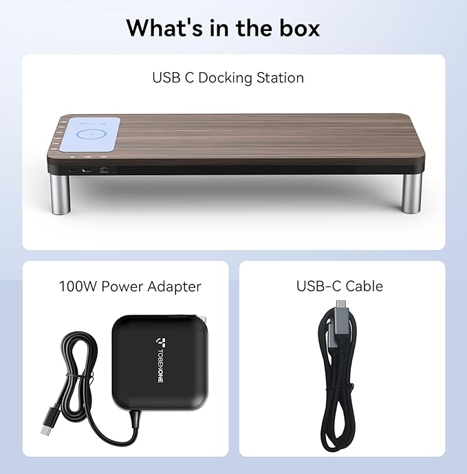 TobenONE MacBook Docking Station 10 in 1 (Monitor Stand, Wireless), USB C Docking Station with 4K@60Hz HDMI, Wireless Charging Pad, 100W Power Supply, 5 USB Ports, Ethernet, for Dell/Lenovo/HP/MacBook