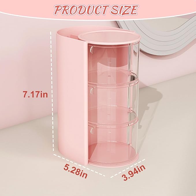 3-Layer Rotating Girls Hair Accessories Organizer Multi-Function Hair Brush Holder Makeup Organizer, Desktop Storage for Hair Clips, Hair Ties, Combs, Jewelry & Stationery (Pink)