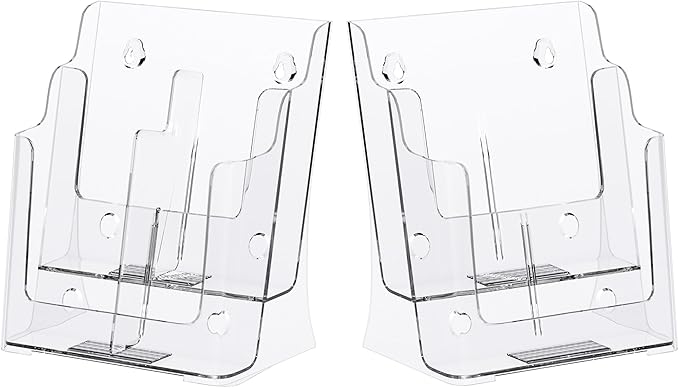 zavekia 2 Pack 2 Tier Acrylic Brochure Holder 8.5 x 11 inch, Clear Literature Organizer Magazine Stand with Removable Divider for 4 x 9 inch Brochures,Magazine Holder,Flyer Holder
