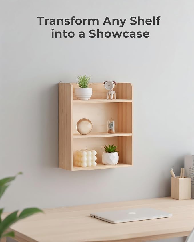 3-Tier Trinket Shelf, 10" x 12" Small Display Shelf for Wall or Countertop, Solid Wood Knick-Knack Shelf for Collectibles, Crystals & Spice Village Storage, Natural Unfinished, DIY Stain