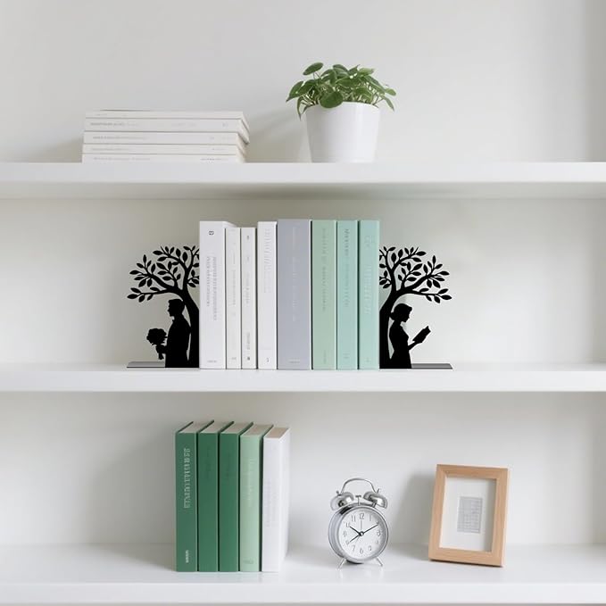 Tree of Life Bookends Decorative Metal Bookends Couple Book Ends for Shelves Reading Decor Bookshelf Decor Book Organizer for Desk Bookshelf Home Office Couples and Book Lovers Gift