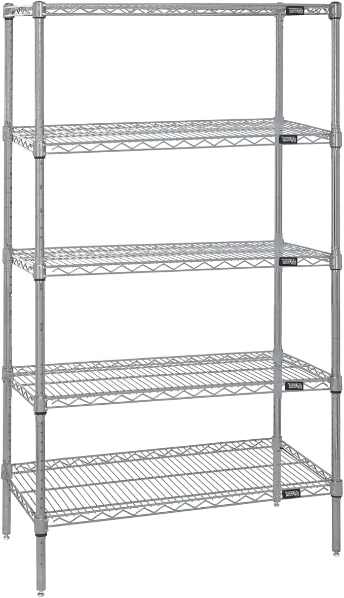 Quantum Storage Systems WR86-1248S-5 Wire Shelving Starter Kit, 48" W x 12" D x 86" H, 600 lbs Capacity, Stainless, Stainless, NSF