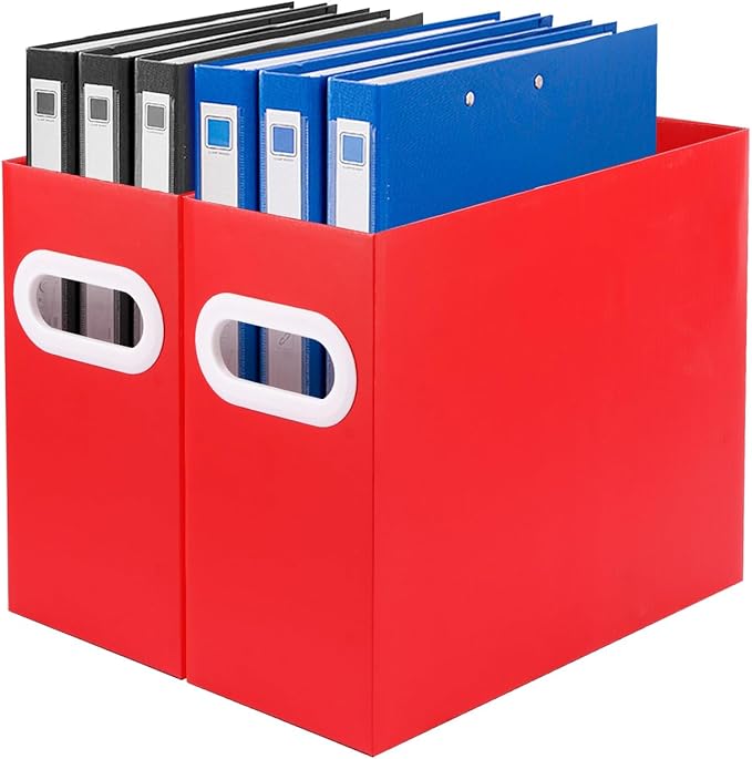 Red Cardboard File Organizer, Storage Box for Hanging File Folders Letter Size, Portable Document Organizer with Handle for Home, School, or Office