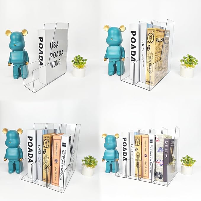 Vertical File Holder, 2 pack Plastic Magazine Organizer, Multi-purpose Document Organizer for Home Office (Clear)