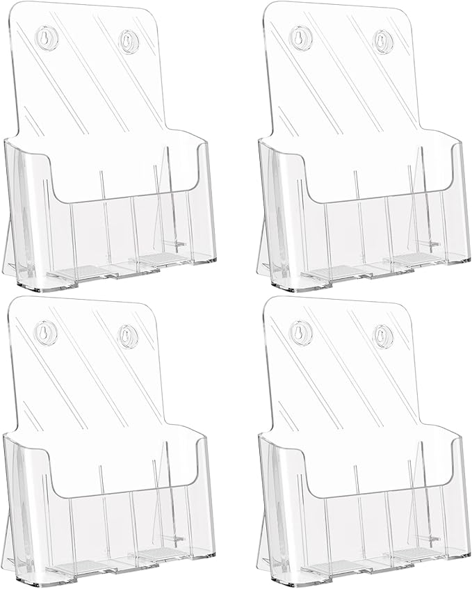 KTRIO Acrylic Brochure Holder 8.5 x 11 Clear Literature Display Stand, Plastic Flyer Holder for Trifold Brochures, Menus, Magazines, Pamphlets, Documents, Desk or Wall Mount, 4 Pack