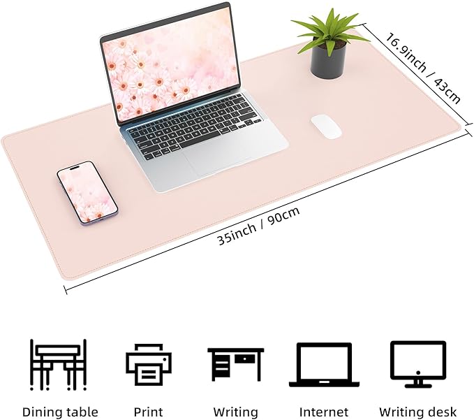 AFIING Cork Desk Mat 35.4" x 17", Dual-Sided Natural Cork & PU Leather Desk Pad, Non-Slip Waterproof Mouse Pad for Office, Home & Gaming (Rose Pink)