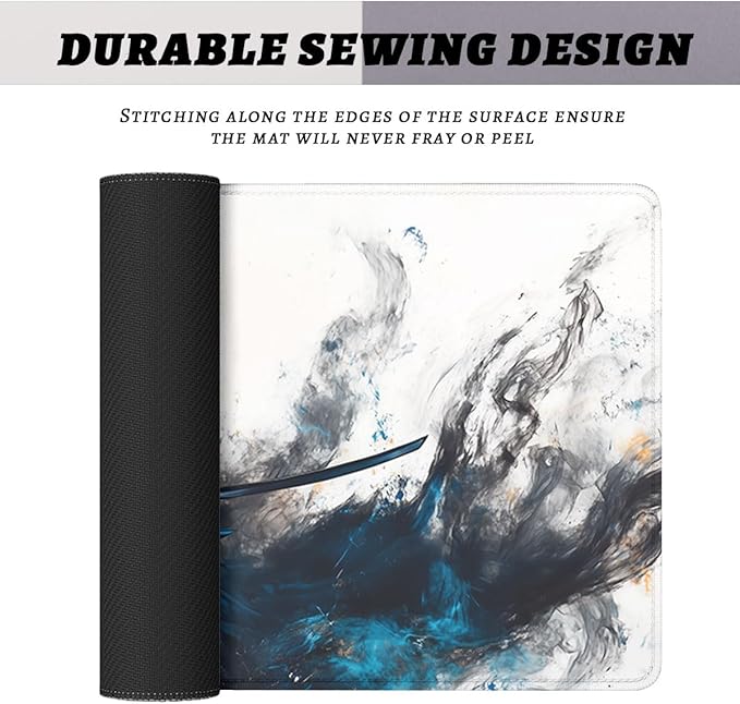 Dark Samurai Gaming Mouse Pad Japanese Legendary Armor Blue Flame Extended Mousepad Waterproof Stitched Edges Rubber Base Non-Slip Deskmap Computer Keyboard Mat 31.5x11.8 in