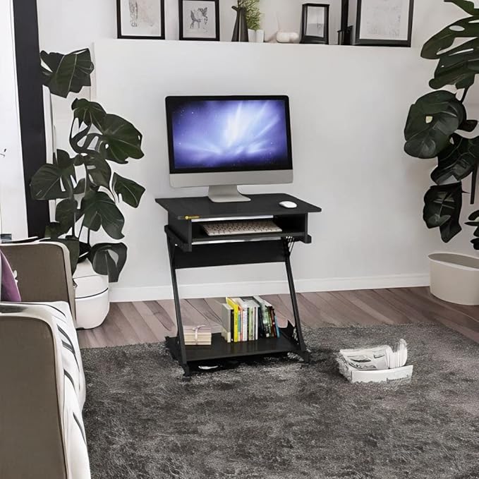 ALISENED 2 Tier Computer Desk with Keyboard Tray, 23.6" Home Office Desk Computer Workstation Rolling Study PC Laptop Table for Small Spaces,Z-Shaped Small Compact Study Table