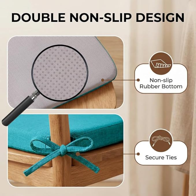 Chair Cushions Set of 4, D-Shaped Seat Cushion for Chair, Non Slip Chair Pads with Ties, 17" x 16" x 2", 40D Foam, Removable Washable Cover, Seat Cushions for Kitchen Chairs, Lake Blue