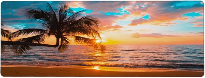 Sunset Beach Palm Large Mouse Pad Non-Slip Rubber Long Gaming Desk Mat Big Computer Keyboard Mousepad Waterproof Protector Wristing Pad for Gaming Office Home Decorative 31.5 X 11.8 Inch
