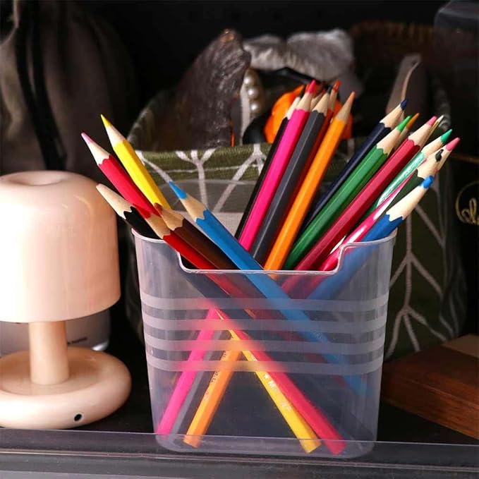 10 Pcs Clear Plastic Storage Box Pen Holder, Office Desktop Organizer Large Capacity Cosmetic Holder, Square Organizer for Pencils, Markers