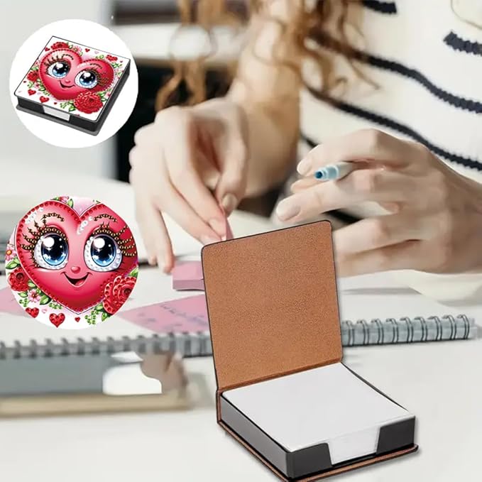 FRANDEK Heart-Shaped Roses Diamond Art Note Box DIY Set, Sticky Notes Holder with 160 Refills, Love Theme Desk Organizer Gift for Valentine'Day Anniversary Romantic Office & Home Decor