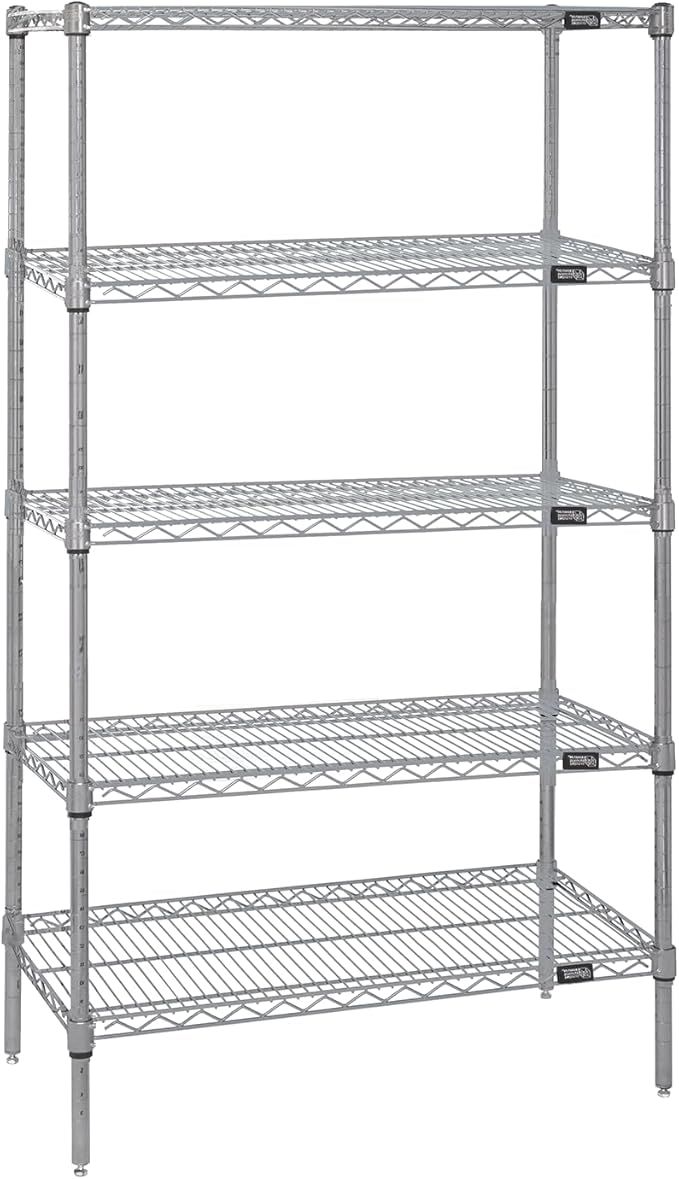 Quantum Storage Systems WR54-3648S-5 Wire Shelving Starter Kit, 48" W x 36" D x 54" H, 600 lbs Capacity, Stainless, Stainless, NSF