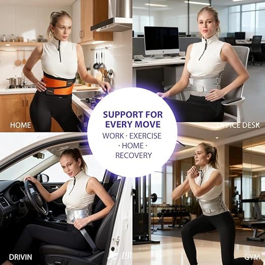 Breathable 4D Knit Back Brace for Lower Back Pain Relief, Lumbar Support - Adjustable Waist Belt with Memory Support Plates & Compression Straps, for Sports, Fitness, Office, Men & Women (Gray, Medium)