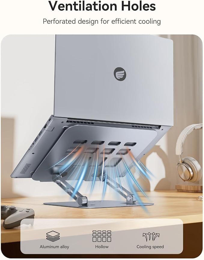 ORICO Ergonomic Laptop Stand for Desk, Height Adjustable Aluminum Laptop Stand Riser, Foldable Computer Holder for MacBook Neo, Air, Pro, Dell XPS, HP, Lenovo, Fits Devices up to 17" (ST11, Gray)