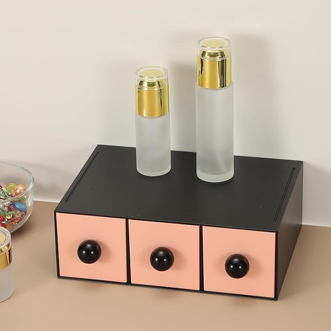 PATIKIL Small Stackable Storage Drawers, Stacking Drawers Mini Desk Bathroom Storage Organizer Cute with 3 Drawer Organizer Plastic for Desktop Office Pens Pencils Tape Charger, Pink