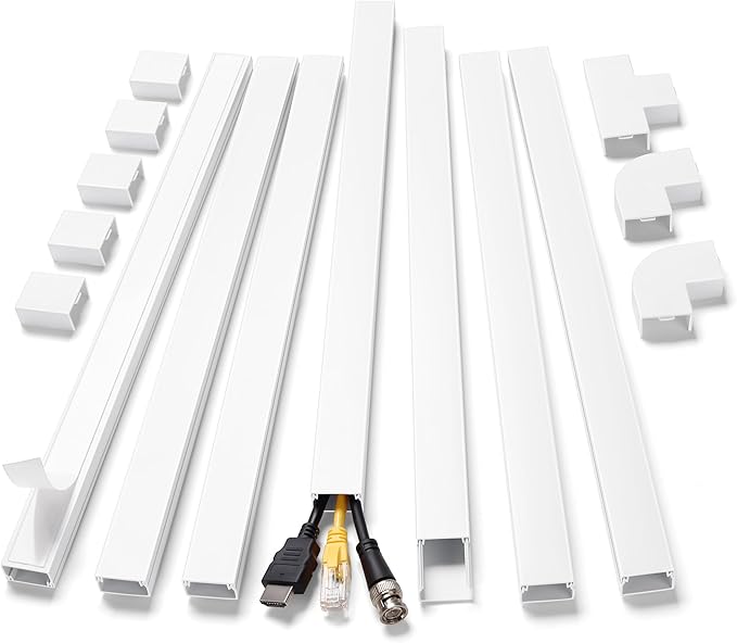 ZhiYo Cord Hider Kit, Cord Covers for Wires on Wall, Self-Adhesive Cable Raceway, TV Cord Hider for Wall Mounted TV, Paintable Cable Management Cover Kit, 7X L14in x W0.95in x H0.55in, White