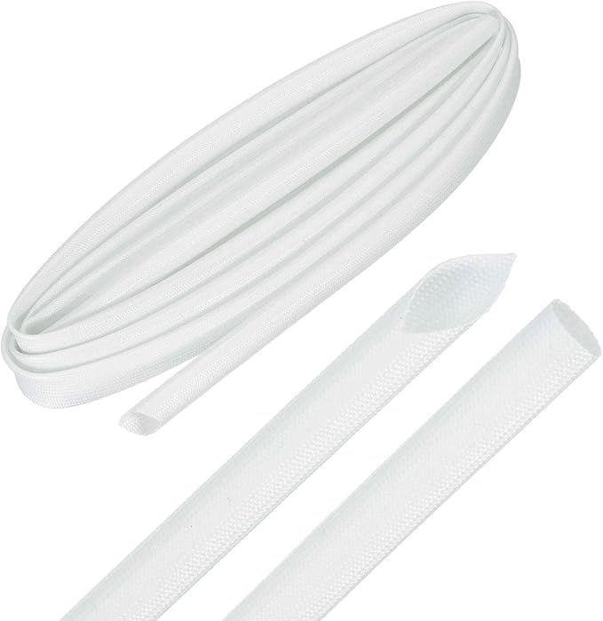 MECCANIXITY 10ft Braided Cable Sleeve, 3/8" ID 200C Heat Resistant 1500V Fiberglass Wire Insulation Cord Protector Organizer Wires Management for Motor Engine Fuel Line, White