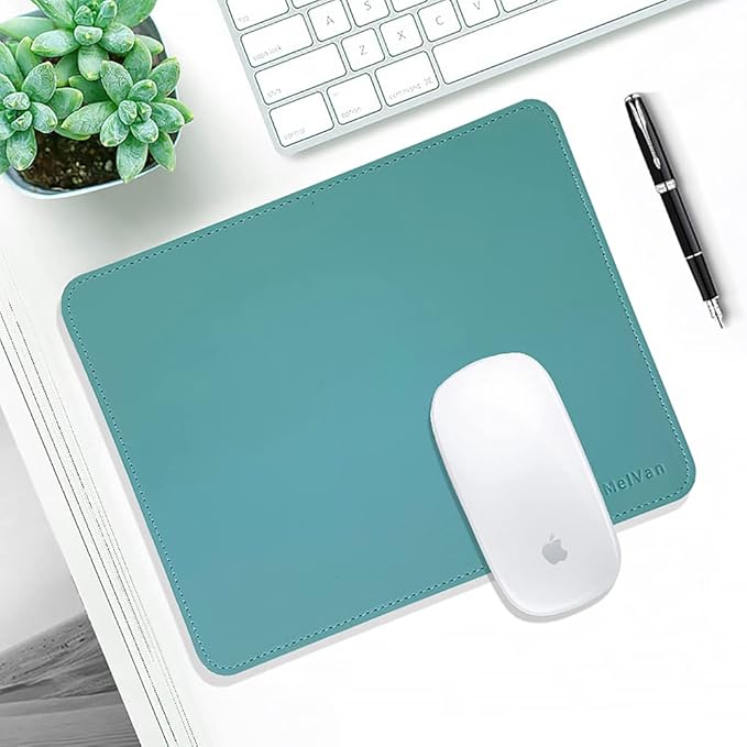 MelVan PU Leather Mouse Pad with Stitched Edge, Wood Mousepad, Waterproof Gaming Mouse Pad Mat for Computers, Laptop, Office & Home, 10.2" x 8.3", 1 Pack (Azury)
