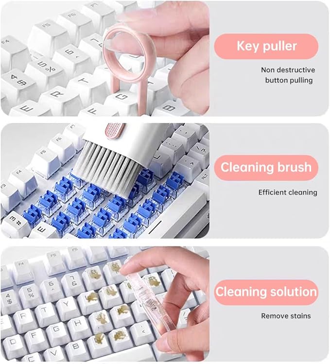 7 in 1 Laptop Cleaning Kit Keyboard Cleaner,Computer Tech Cleaning Brush,Earbuds Camera PC Monitor Screen Cleaner Computer Clean Tools Kit Corner Gap Duster Keycap Puller(Pink)