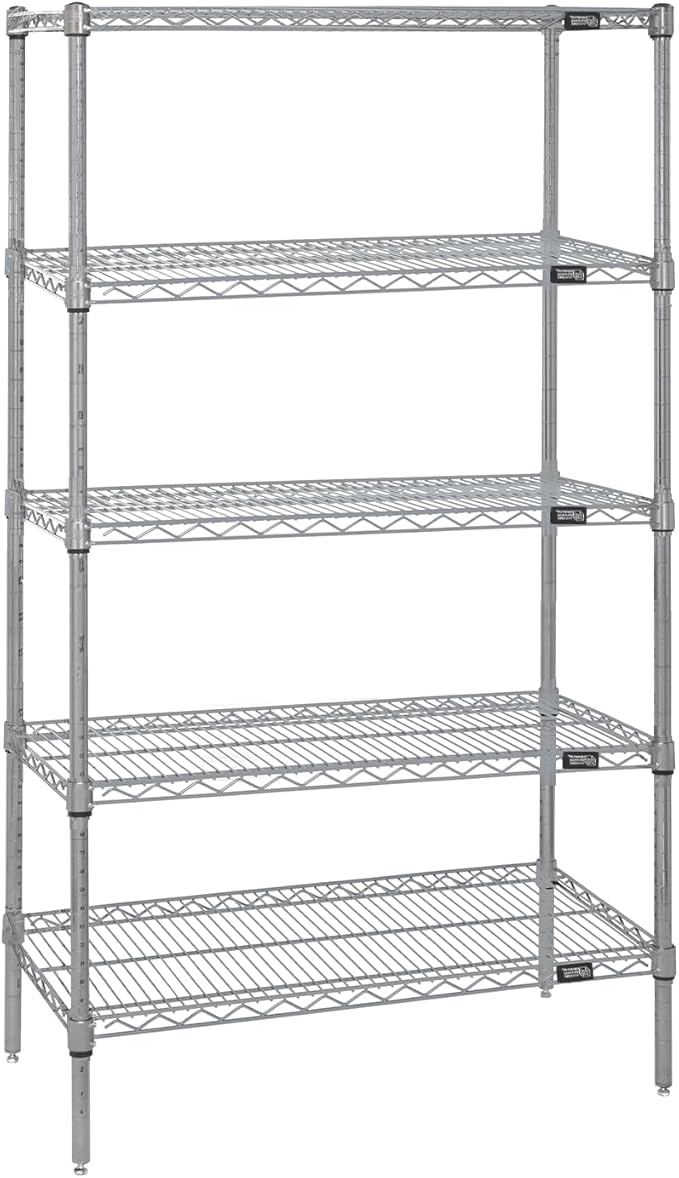 Quantum Storage Systems WR74-1454S-5 Wire Shelving Starter Kit, 54" W x 14" D x 74" H, 600 lbs Capacity, Stainless, Stainless, NSF