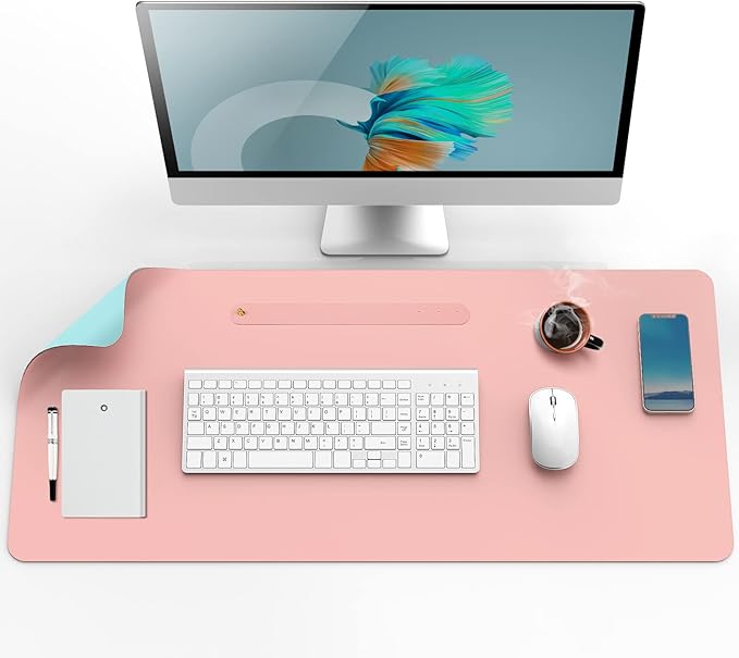 Large Mouse Pad, Waterproof PU Leather Desk Pad, Stylish and Back Anti-Slip Double Sided Cmoputer Mouse Pad for Laptop, Gaming,Office/Home (Pink, 90 * 40cm)
