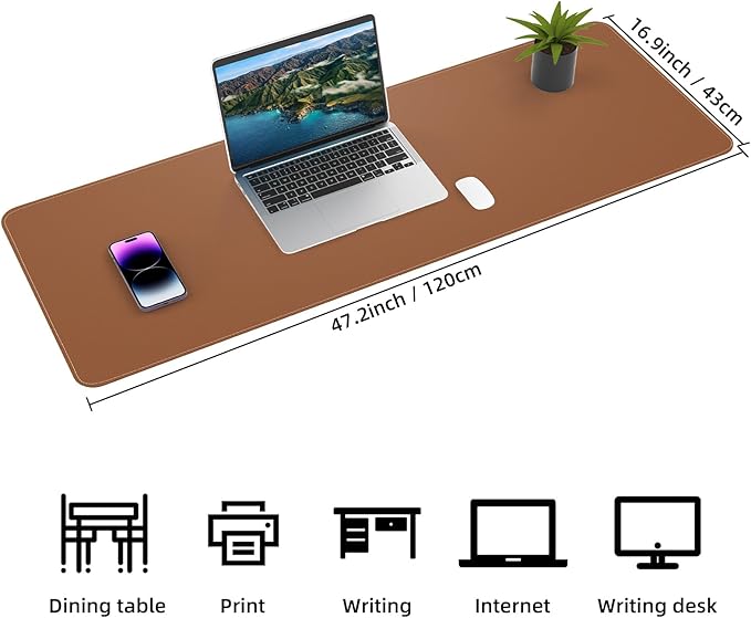 AFIING Cork Desk Mat 47" x 17", Dual-Sided Natural Cork & PU Leather Desk Pad, Non-Slip Waterproof Large Mouse Pad for Office, Home & Gaming (Brown)