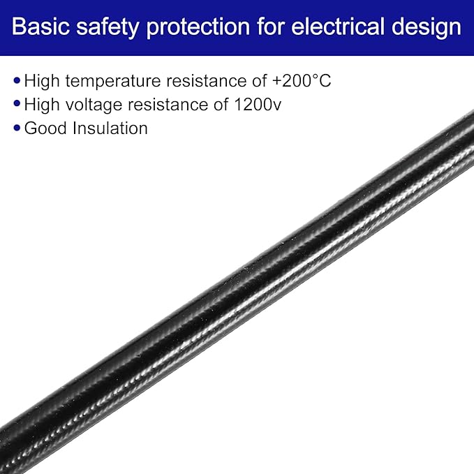 MECCANIXITY Insulation Braided Cable Sleeve,20 Ft-1/5 Inch ID Black, High Temp Silicone Fiberglass Sleeving for Cable Wrap, Automotive Wiring Protection
