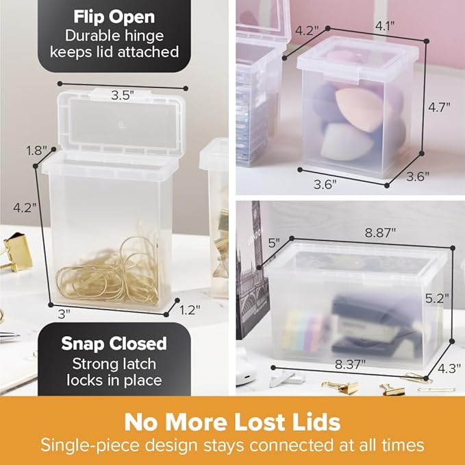 Bostitch Konnect Storage Containers with Lids, Clear Plastic Box, Stackable for Crafts, Home, and Office Organization, Labels, 5 Piece (1 4Qt Box, 21.5-Qt Boxes, 2 0.5-Qt Boxes)