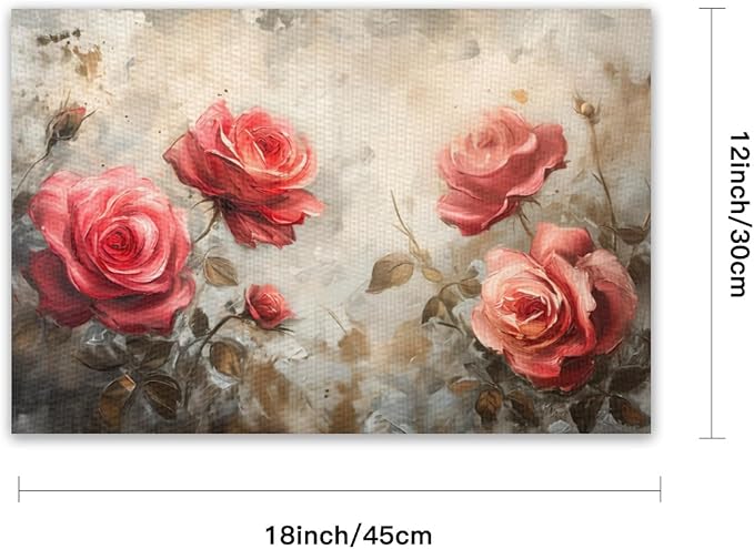Placemats Set of 4 Waterproof Oilproof Table Mats Vintage Rose Pattern Washable Wipeable Heat Resistant Easy to Clean for Indoor Outdoor Party Kitchen Dining Table Decoration 12 * 18in