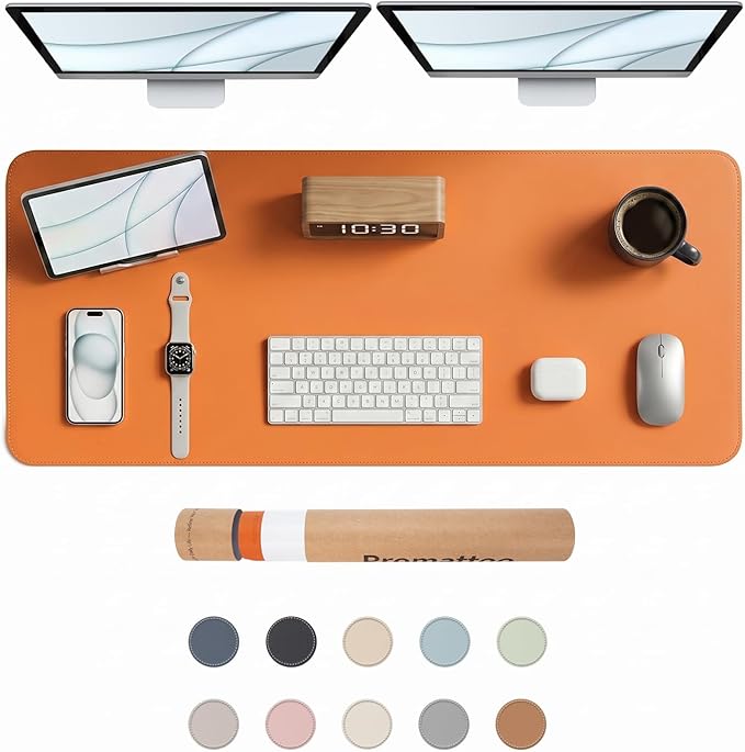Large Desk Pad Non-Slip Desk Mat Protector for Keyboard Mouse Waterproof Vegan Leather Surface Faux Leather Laptop Mat Smooth Mouse Pad Premium Gift Tube Sunset Orange 47" x 17"