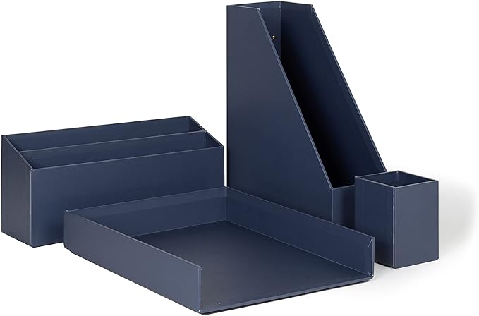 U Brands Paper Wrapped Desk Organization Set, Office Organization Supplies, Solid Navy, 4 Pieces