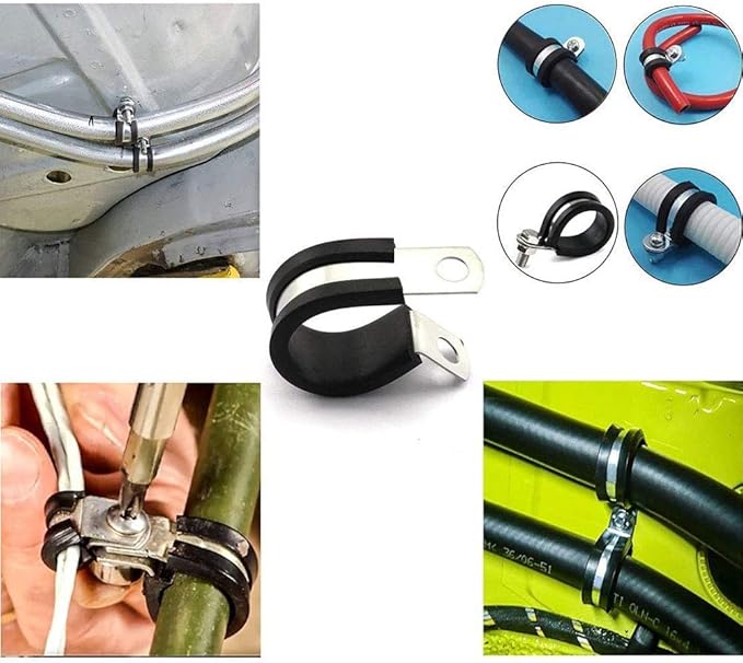 HOLYBEAR 3/8 Inch Stainless Steel Cable Clamp, Rubber Insulated Metal Conduit Wire Holder Strap Clips for Pipe, Tube, Hose Bracket (10mm, 20pcs)