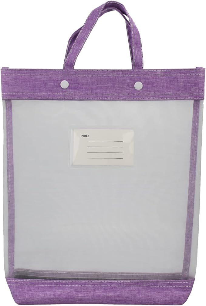 Nylon Document Bag with Handle Light Transparent Mesh File Tote Bag Pouch for Carrying Books Papers (1, Purple)