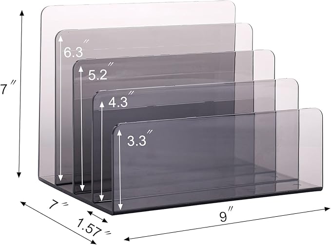 Sooyee 4 Compartment Acrylic File Organizer Holder Folder Organizer for Desk,Office Decorations for Work,Clear Black