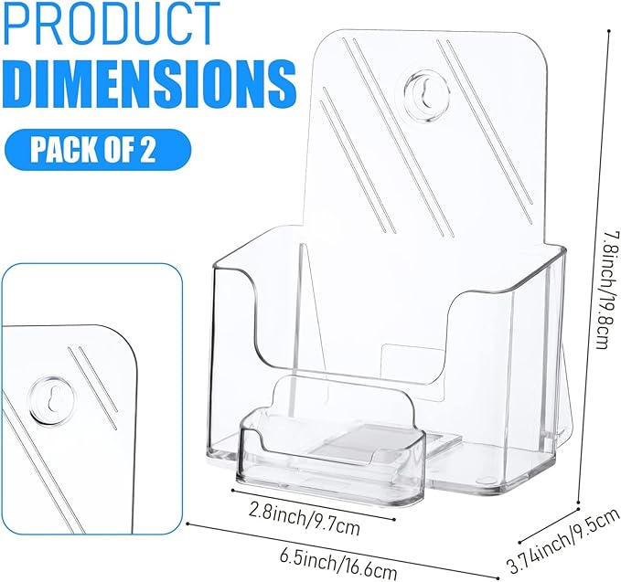 Remerry 8 Set 6.5 Inch Acrylic Brochure Holder with Business Card Pocket, Wide Bifold Clear Brochure Display Stand Flyer Holder for Pamphlet Literature Magazine Booklet, Desk or Wall Mount Display