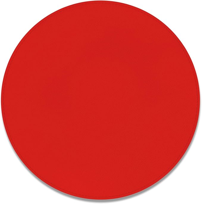 Leather Mouse Pad, Office Mouse Mat Non-Slip Rubber Base Stitched Edge Washable Waterproof Round Mousepad for Office Gaming PC Laptop, Round Diameter 8.7 inches, Bright Red