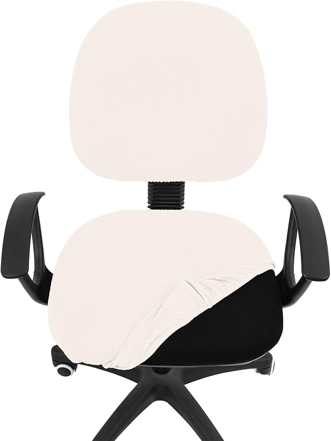 Smiry Stretch Jacquard Office Computer Chair Covers, Removable Washable Universal Desk Rotating Chair Slipcovers Protector, Seat + Backrest Cover, Ivory