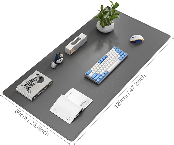 DAWNTREES Desk Mat for Desktop,PU Leather Desk Pad Protector,Non Slip, Large Mouse Pad and Keyboard Mat, Waterproof Writing Pad for Office and Home (Dark Gray,47.2''x23.6'')