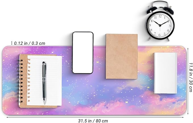 Gaming Mouse Pad, Large 31.5 x 11.8 inches Mousepad, Long Keyboard Pad, Cute Mouse Mat for Computer with Stitched Edges and Non-Slip Base (Pink Purple Galaxy)