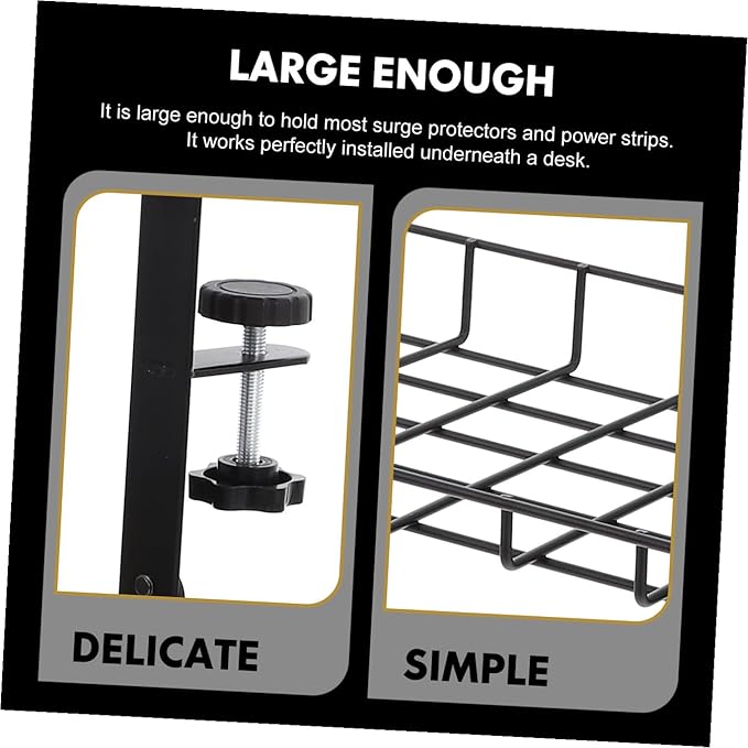 Homoyoyo Desk Cable Tray Cord Organizer No Drill Cable Management Rack Large Capacity Wire Storage Holder for Office Desk 500mm Black