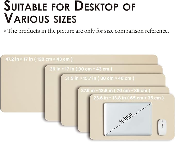 Leather Desk Mat - Non-Slip PU Desk Pad for Office and Home - Desk Organization and Accessories - Ideal for Large Mouse Pad and Desk Mats on Top of Desks (Beige,36"x 17")