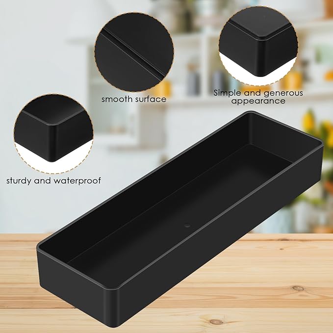 Teling 4 Pcs Black Large Rectangular Desk Organizer Set, Half Accessory Tray, Plastic Tabletop Organizer for Office, Home, or Study, Dimensions: 9.45 x 2.95 x 1.38 Inches