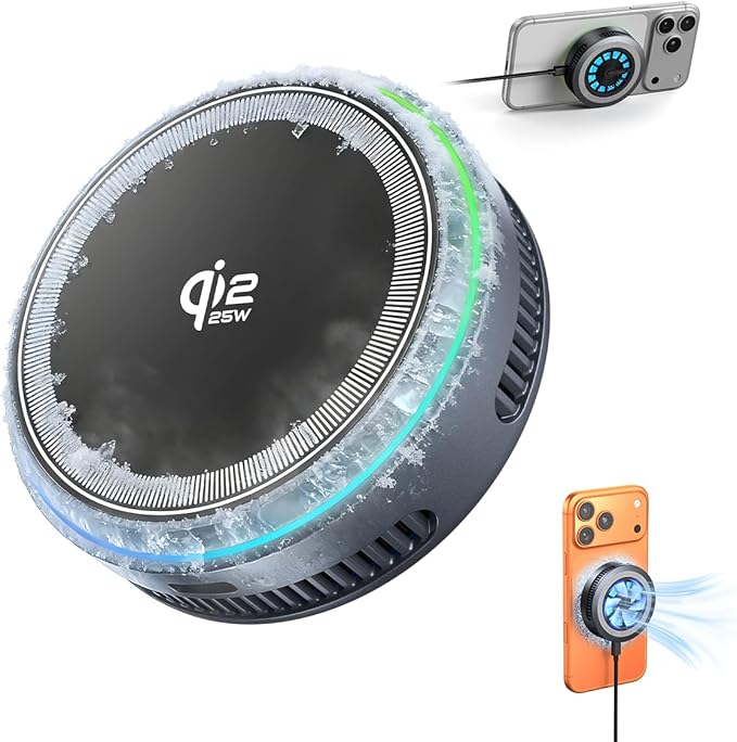 Qi2.2 Wireless Charger【25W Fast Charging+Cooling Fan】 Magnetic Charger Pad with 2 Modes,LED Light Phone Holder Fast Charging Compatible with iphone17/16/15/14/13/12 Series